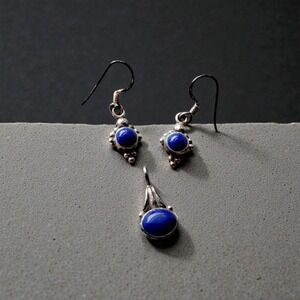 Lapis Lazuli Sterling Silver Earrings and Charm Set